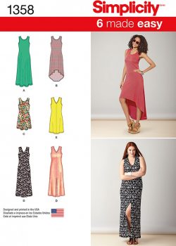 Simplicity Sewing Pattern 1358 - Misses' Knit Dresses with Length and Neckline Variations