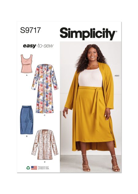 Simplicity Sewing Pattern - 9717 - Women'S Co-Ordinate Knit Top, Cardigan And Skirt - Size W2 (20W-22W-24W-26W-28W)