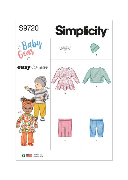 Simplicity Sewing Pattern - 9720 - ' Knit Dress, Top, Pants, Hat And Headband - Size A (S-M-L-Xl)