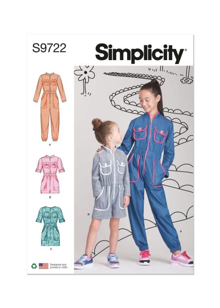 Simplicity Sewing Pattern - 9722 - Children'S And Girls' Jumpsuit, Romper And Dress - Size K5 (7-8-10-12-14)