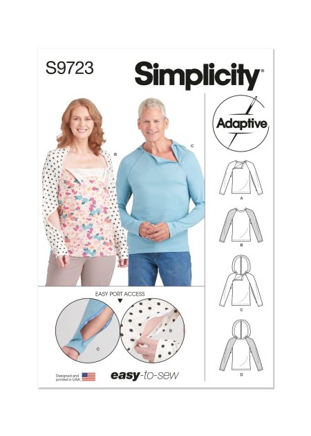 Simplicity Sewing Pattern - 9723 - Unisex Dual Port Access Chemo Top And Hoodie - Size A (Xs-S-M-L-Xl)