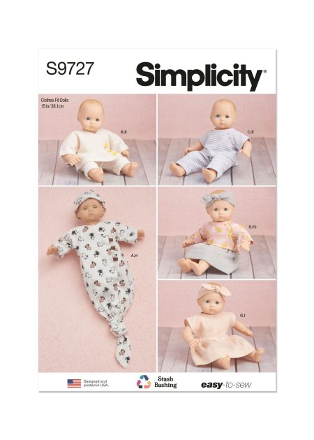 Simplicity Sewing Pattern - 9727 - 15" Baby Doll Clothes, Hat And Headband - Size Os (One Size)