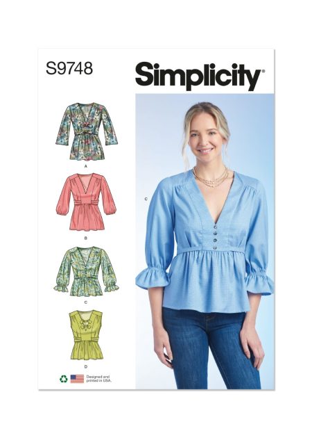 Simplicity Sewing Pattern  Misses' Top with Sleeve Variations - Size U5 (16-18-20-22-24)