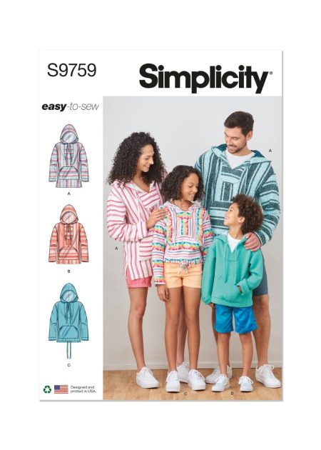 Simplicity Sewing Pattern  Children's, Teens' and Adults' Hoodie - Size A (XS - L / XS - XL)
