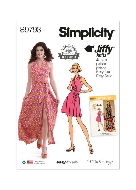 Simplicity Sewing Pattern – S9793 MISSES' KNIT FRONT-WRAP HALTER-DRESS IN TWO LENGTHS - Size Y5 (18-20-22-24-26)