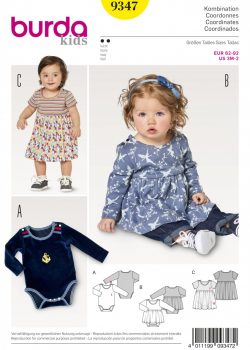 Burda Style Sewing Pattern - 9347 - Baby's Dress and Bodysuit
